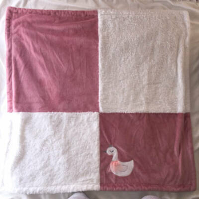 Kyle & Deena Swan w Crown & Tutu Pink White Plush Squares Baby Girl Blanket