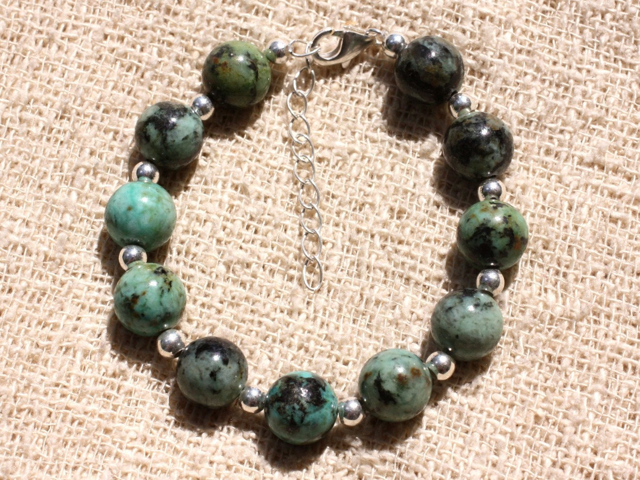Bracelet turquoise d'Afrique 10mm et argent 925 anti-allergie pour peau sensible