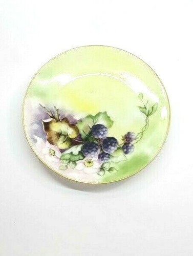 Antique Silesia Porcelain Hand Painted Blackberries Gold Gilt Cake Plate Platter - Picture 10 of 12