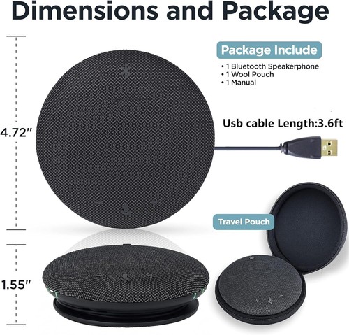 Bluetooth Conference Speaker w/Microphone | 360-Degree Voice Pickup & Noise Canc - Photo 7/9
