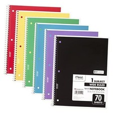 Spiral Notebook, 6 Pack, 1-Subject, Wide Ruled Paper, 7-1/2" x Bright Colors
