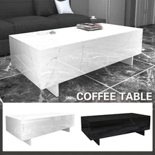 White/Black Rectangle High Gloss Marble Veneer Coffee Table Living RoomFurniture