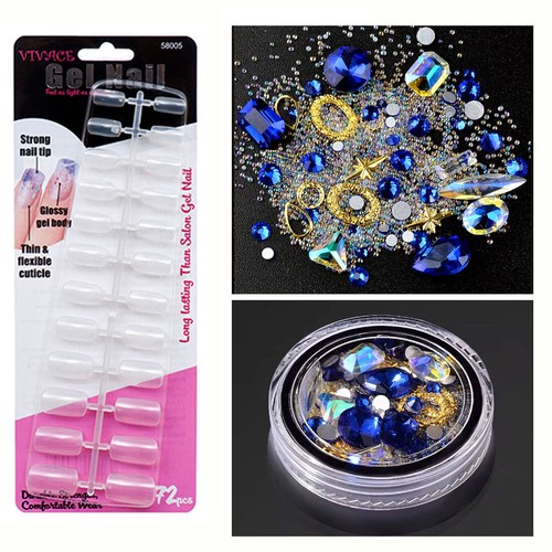 Rhinestones 3D Nail Art Decorations Jewelry Sparkle Beads + 72 PC Clear Gel Nail - Picture 10 of 33