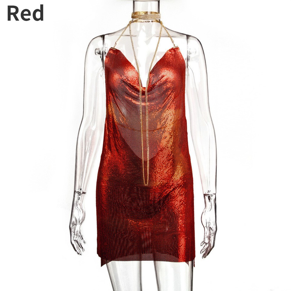 Women's Sexy Mini Dress Sequined Long Sleeve Backless Lace Up A-Line