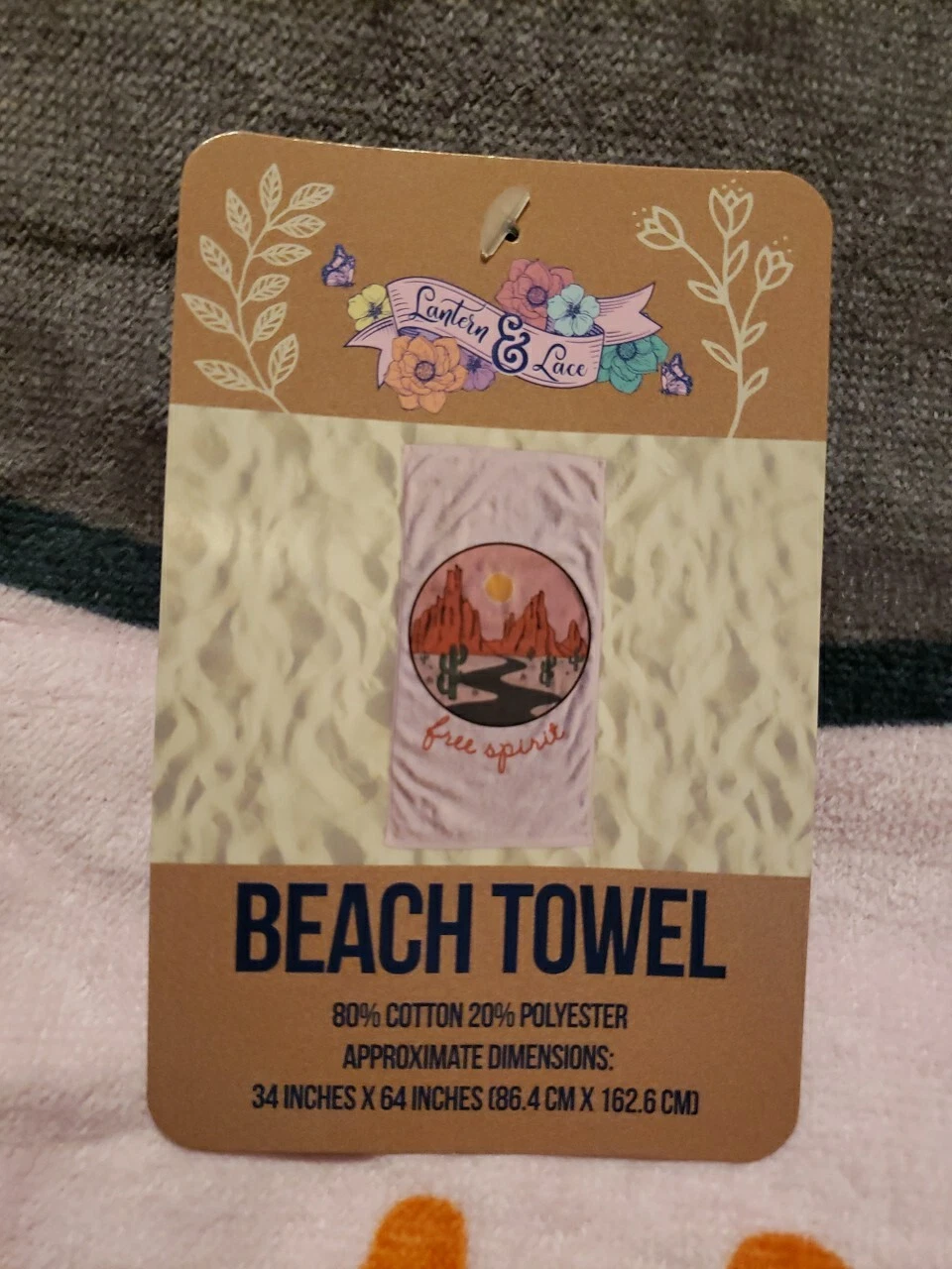 Lantern &Lace Free Spirit Beach Towel 34inx64in  Pink Desert New With Tags