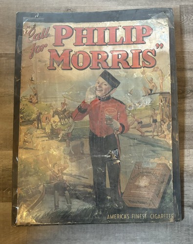 Antique 1920s Call For Phillip Morris Cigarette Cardboard Advertising Sign