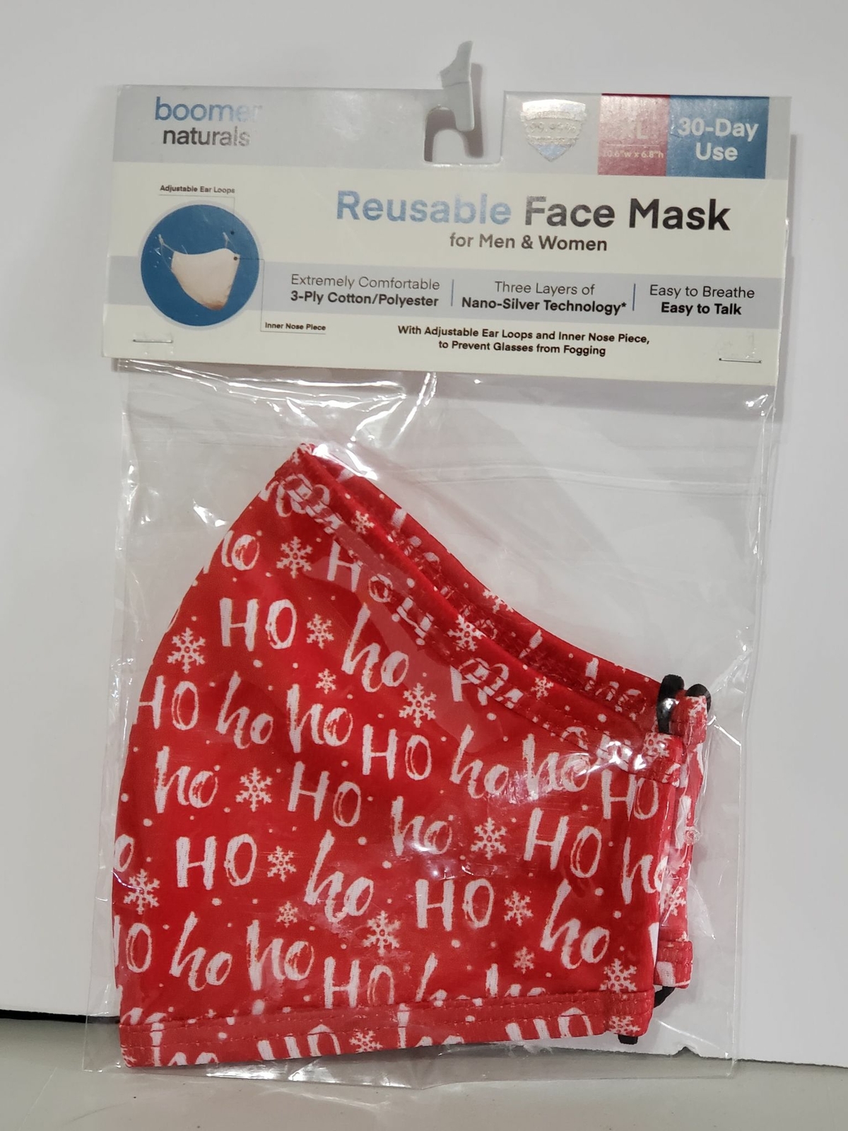 Boomer Naturals Face Mask Unisex Kids & Adult Sizes Ho ho ho Santa