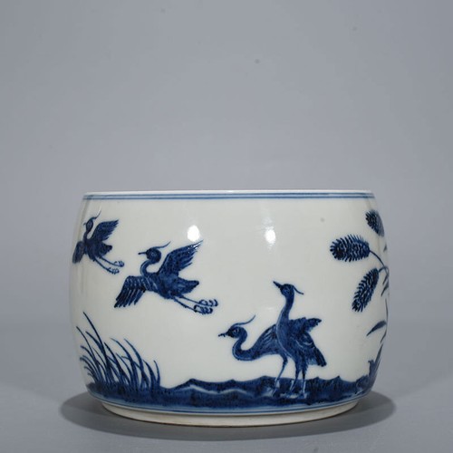 5.5" China old dynasty Porcelain xuande mark Blue white flower bird Cricket tank - Picture 9 of 9