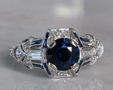 1.30Ct Blue Sapphire Round Cut CZ Retro Style Engagement Wedding Ring 935 Silver