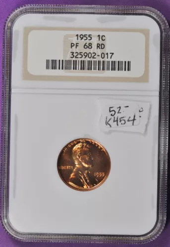1955 Lincoln Head Cent.  In NGC Holder.  PF 68 RD.  k454