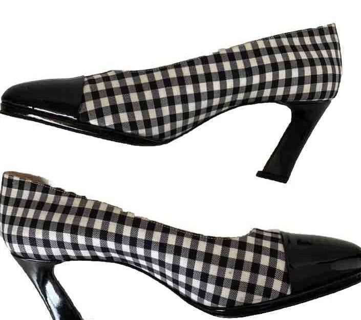 Zapatos de tacón ESCADA vintage, talla 8, cuadros negro/blanco Foto 4 de 4