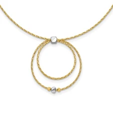 14K w/Wht Rhod Polished/DC Circle Pendant w/1in ext. Necklace