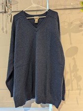 L.L. Bean Men's Lambswool V-Neck Sweater XXL Tall, Deep Blue 2XL