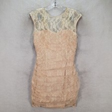 En Creme Women Dress Size XS Beige Floral Lace Stretch Pleated Elegant Club Mini