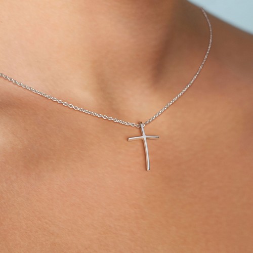 Curved Crucifix Cross Sterling Silver 925 Pendant - Foto 2 di 6