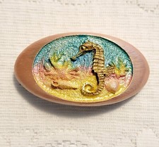 Vtg Barrette Painted Seahorse Ocean Scene Easy Snap Unsigned Unbranded Rare