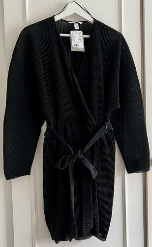H&M Black Shimmer Long Sleeve Wrap Dress Size Small (New) - Picture 2 of 10
