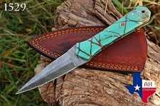 CUSTOM HAND FORGED DAMASCUS STEEL DAGGER BOOT KNIFE W/RISEN HANDLE AH-1529