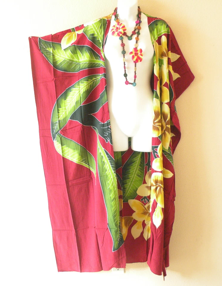 Cárdigan Batik Granate CD587 Plumero Playa Abierto Caftán Maxi Vestido Envolvente - 3X a 5X