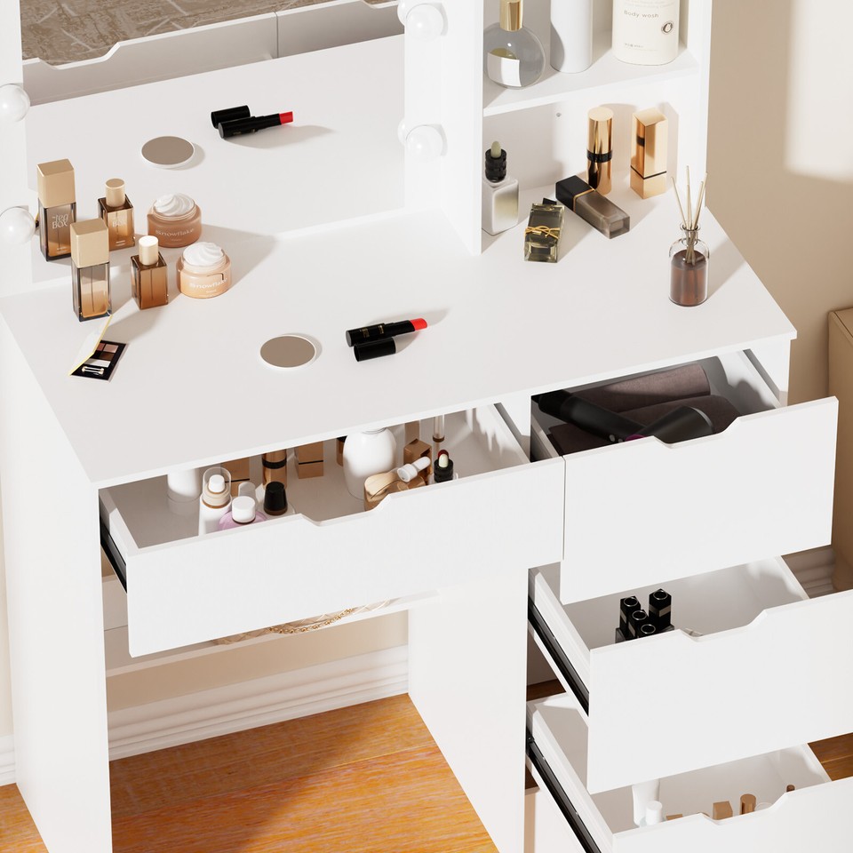 10 Led Mirror Vanity Makeup Dressing Table Vanity Set White Bedroom