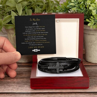 To My Son Bracelet, Cross Bracelet, Birthday ,Christmas From Mom,Dad