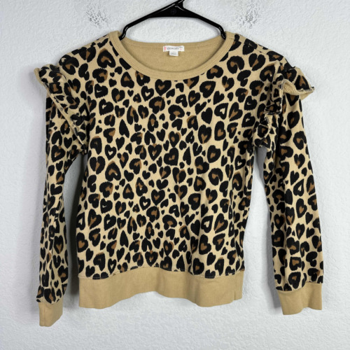 Crewcuts Sweater Girls 10 Leopard Print Long Sleeve Ruffled Pullover Sweatshirt