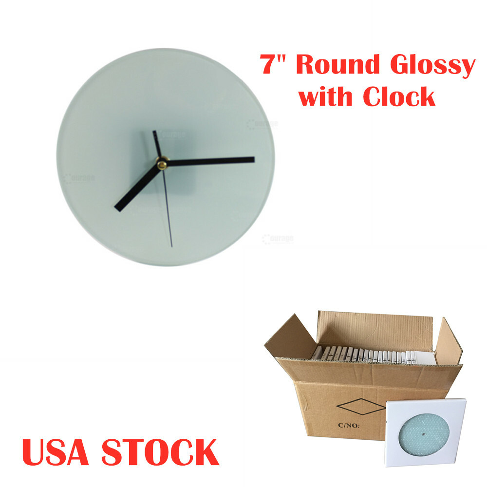 US Stock 7" Round Glass Photo Picture Frame Sublimation Blanks with Clock *20pcs