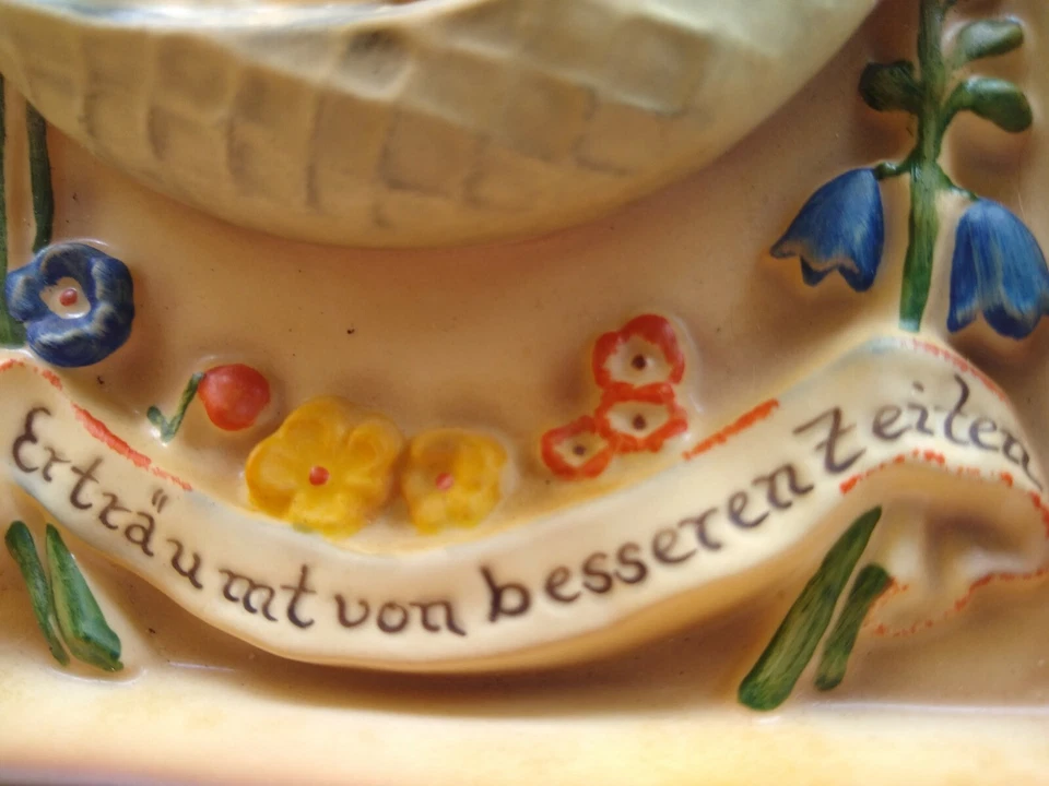 Sleeping Baby Plaque Lullaby Swaying in Tree Bird and Flowers Hummel Signed - Image 4 of 4