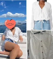 Love, Whit by Whitney Port Size S Ivory Peasant Top FREE SHIPPING