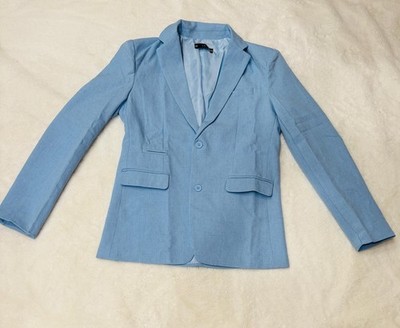 Kids Linen Blend Blazer Jacket Formal Wedding Easter Suit Coat Boys Light Blue
