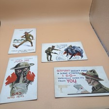Lot Of 4 1918 WWI Military Postcards With Gas Mask And Soldier Made In USA