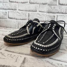 PRADA Flat Shoes Braided Leather Dress Black x White Low cut Women's US6 EX