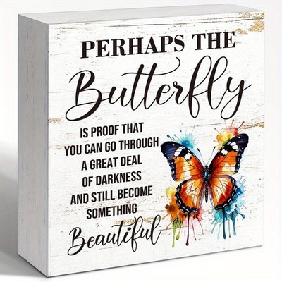 2D Inspirational Desk Art Women Butterfly Wood Box Sign Motivational Room Decor