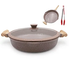 2-In-1 Ceramic Nonstick Deep Frying Pan Skillet, 12.5 Inch Saute Pan with Lid...