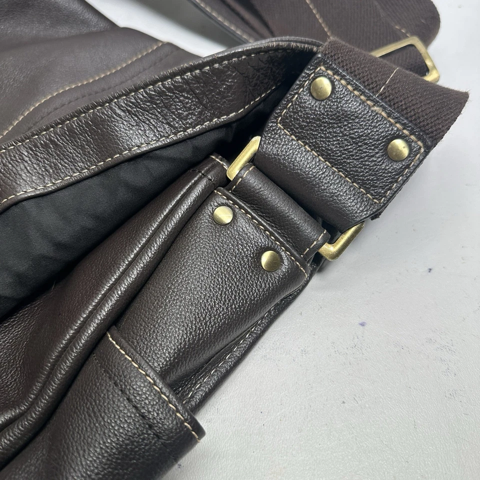 Bolso Bandolera Amerileather L Marrón Guijarro Cuero Forrado Bolsillos Foto 3 de 4