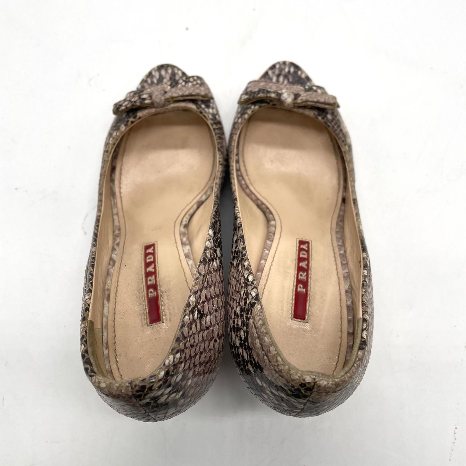 PRADA Beige Python Wedge Pumps Ribbon Logo Hardwa… - image 5