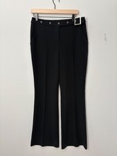 St. John Silky Flare-Ankle High-Rise Built-In Belt Relaxed Black Trousers Pant 8