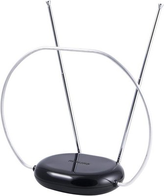 Philips TV Antenna, Dipoles and Circular Loop, Tabletop, Rabbit Ears Black