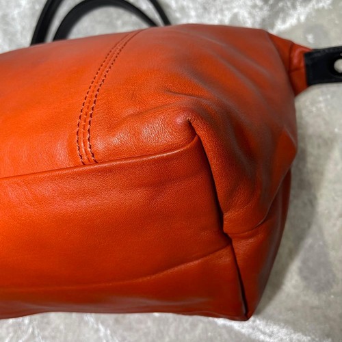 Rare Longchamp Pliage Orange Cuir Custom Made All Leather - Picture 9 of 20