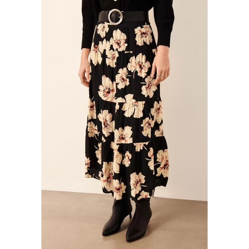 BA&SH Kondo Printed Midi Skirt Black Floral S *Hemmed View 2