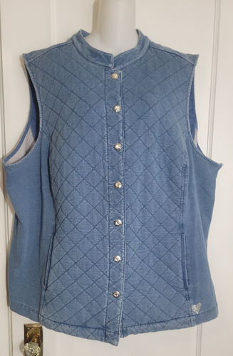 DREAM JEANNES by Quacker Factory Size 3X Quilted Washed Denim Knit VEST - Picture 4 of 10