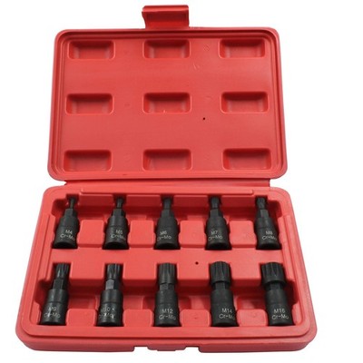 HARSKIYER Triple Square Spline Bit Socket Set, 10pc M4-M16, 3/8'' 