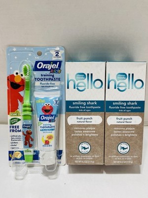 2 Pk Hello Fruit Flavor + 1 Pk Orajel Kids Elmo Training Toothpaste + Toothbrush