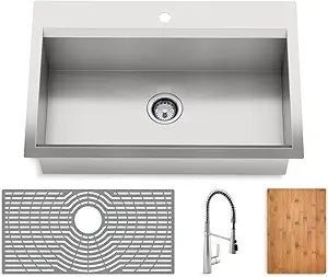 #ad Kohler Provo 33quot; Dual Mount Single bowl Workstation Kitchen Sink Kit $308.00