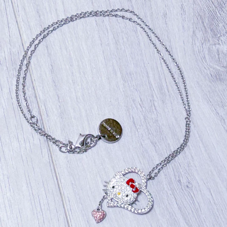 Swarovski Hello Kitty Herz Anhänger Halskette Silber Rosa Selten Sammler - Bild 2 von 2