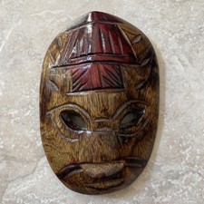 Vintage Hand Carved Wood Tiki Mask Fiji South Pacific Monkey Pod Wall Hanging