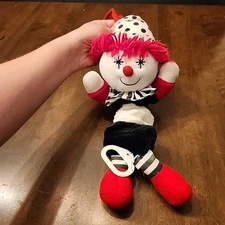 1993 Kids II Musical Clown 19" Baby Crib Pull Plush Toy Red Black White Toyland