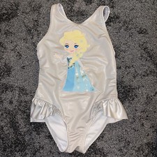 Disney Frozen Girls Embroidered Elsa Ruffle Racerback 1-Piece Swimsuit 5/6 Years