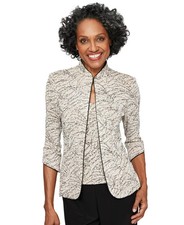 Alex Evenings Printed Jacket and Top Set Women's L Beige Quarter Sleeve Hook Eye