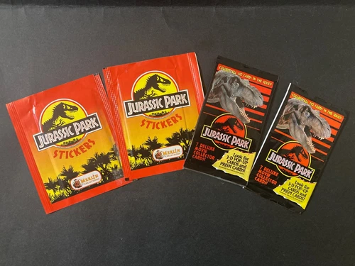 Jurassic Park, Vintage Packs lot x 4, 2 Cards, 2 Stickers